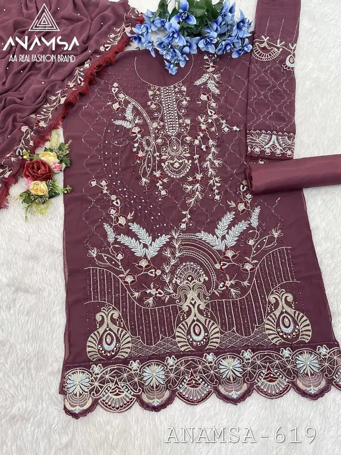 Anamsa 619 Faux Georgette Embroidery Pakistani Suit Wholesale Online